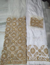 Load image into Gallery viewer, White and Gold Heavy Beaded Bridal George with Blouse fabric (3 Pieces)
