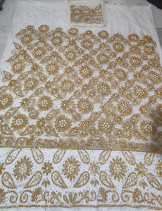 White and Gold Heavy Beaded Bridal George with Blouse fabric (3 Pieces)