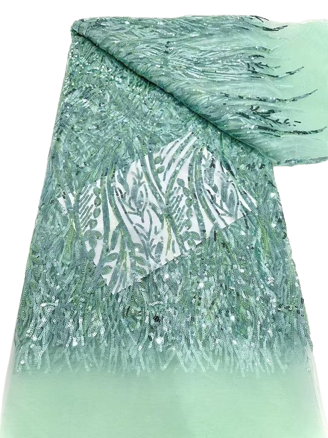 Mint Green Sequinned/Beaded French Lace - 5 Yards