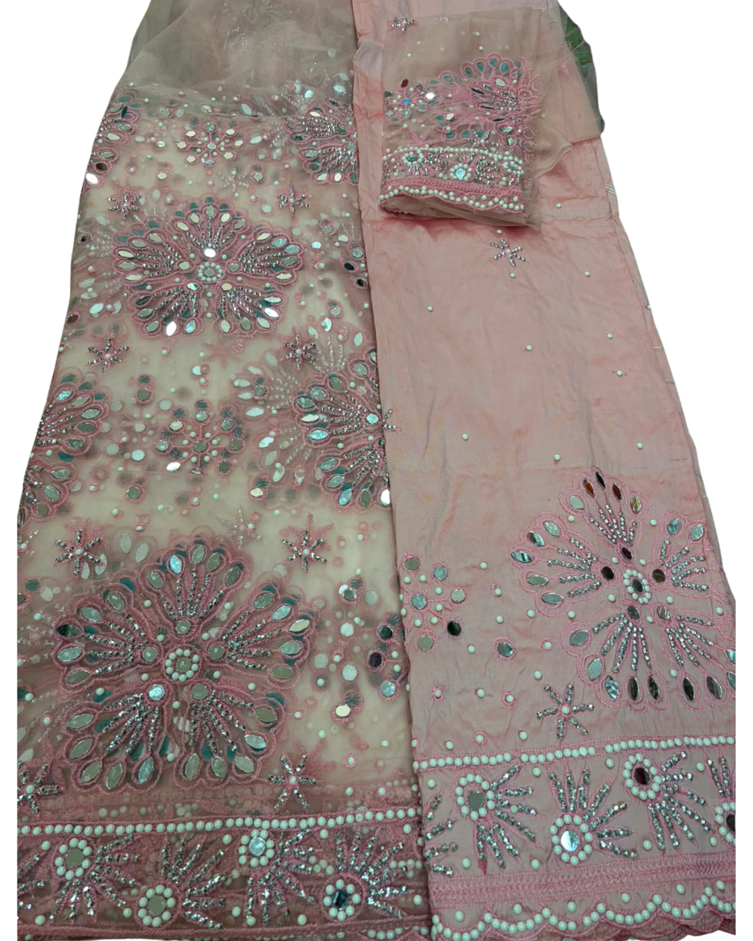 Blush Pink and Silver George Net George with Blouse Fabric (3 Piece)