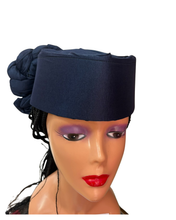 Load image into Gallery viewer, Navy Blue Silk Zara Cap | African Headwrap Hat
