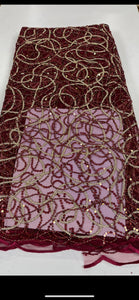 Wine and Gold French Lace - 5 Yards