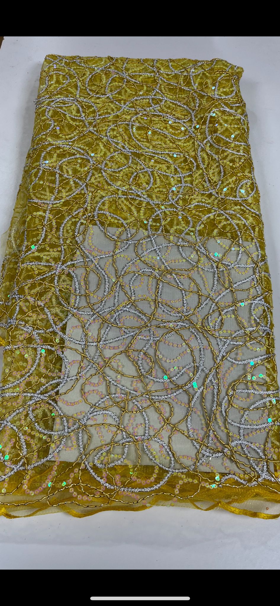 Yellow and SIlver French Lace - 5 Yards