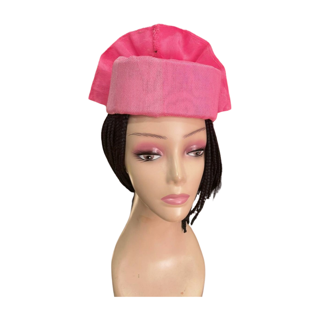 Baby Pink Aso Oke Cap/Zara Cap with adjustable strap