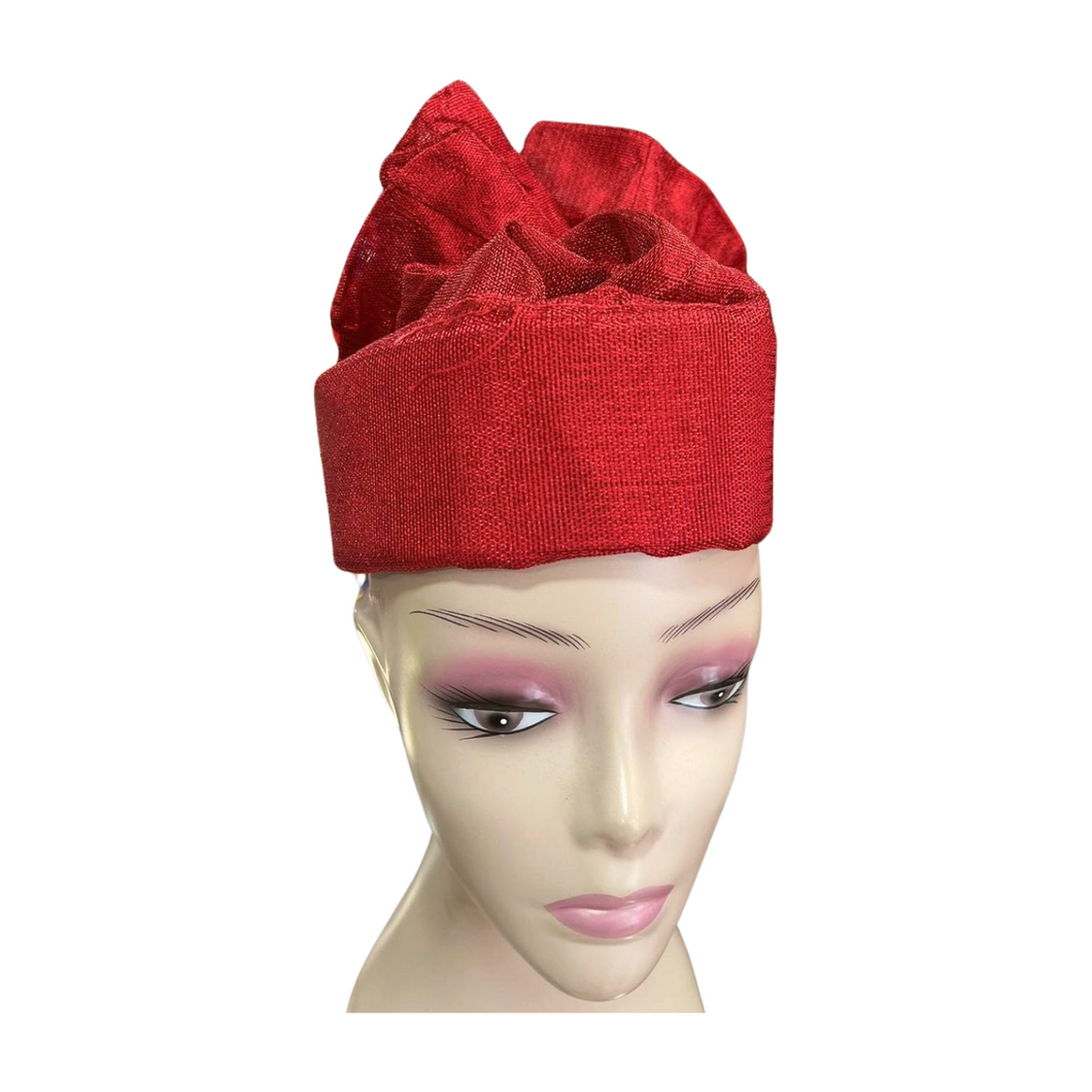 Red Aso Oke Cap/Zara Cap with adjustable strap