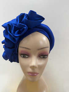 Royal Blue Pre-styled Turban Hat / Auto Gele