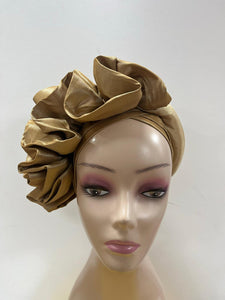 Gold Pre-styled Turban Hat / Auto Gele