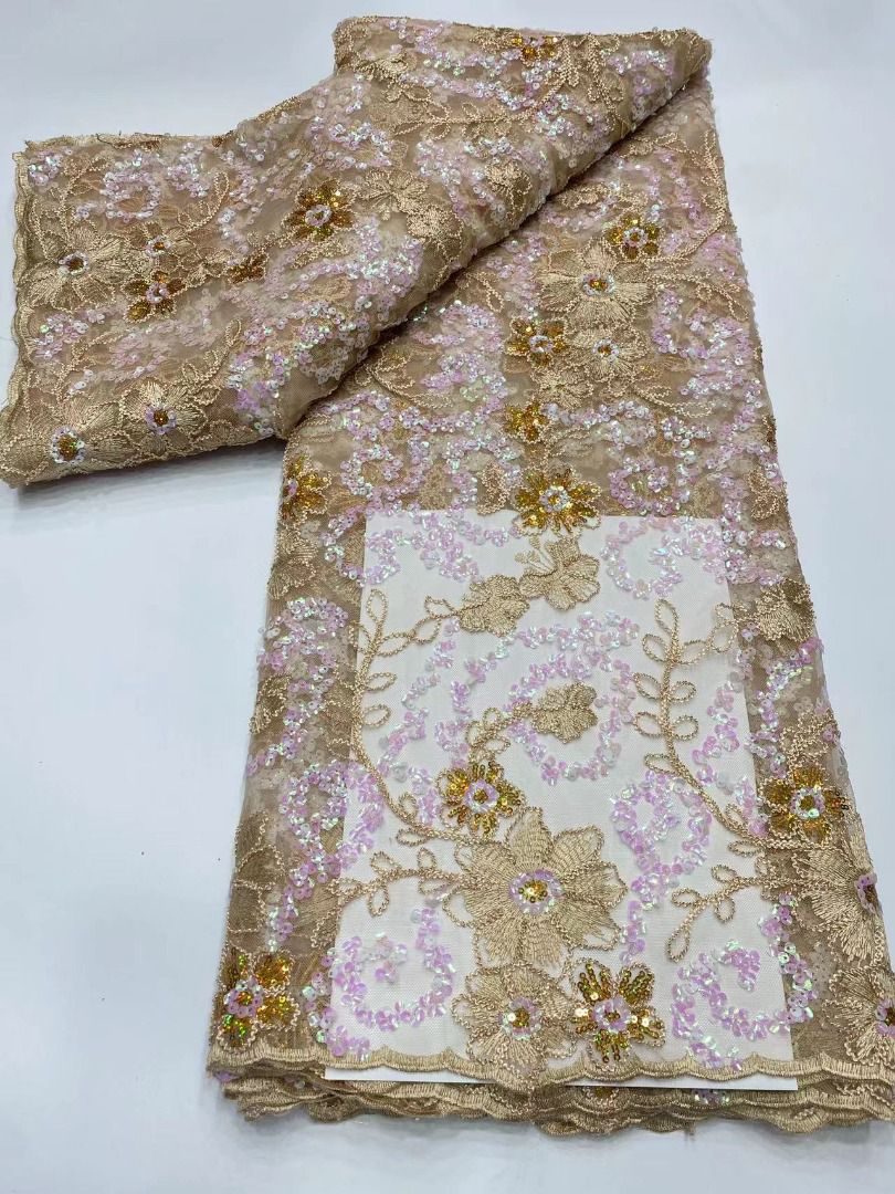 Champagne Gold with Sequins French Lace - 5 Yards
