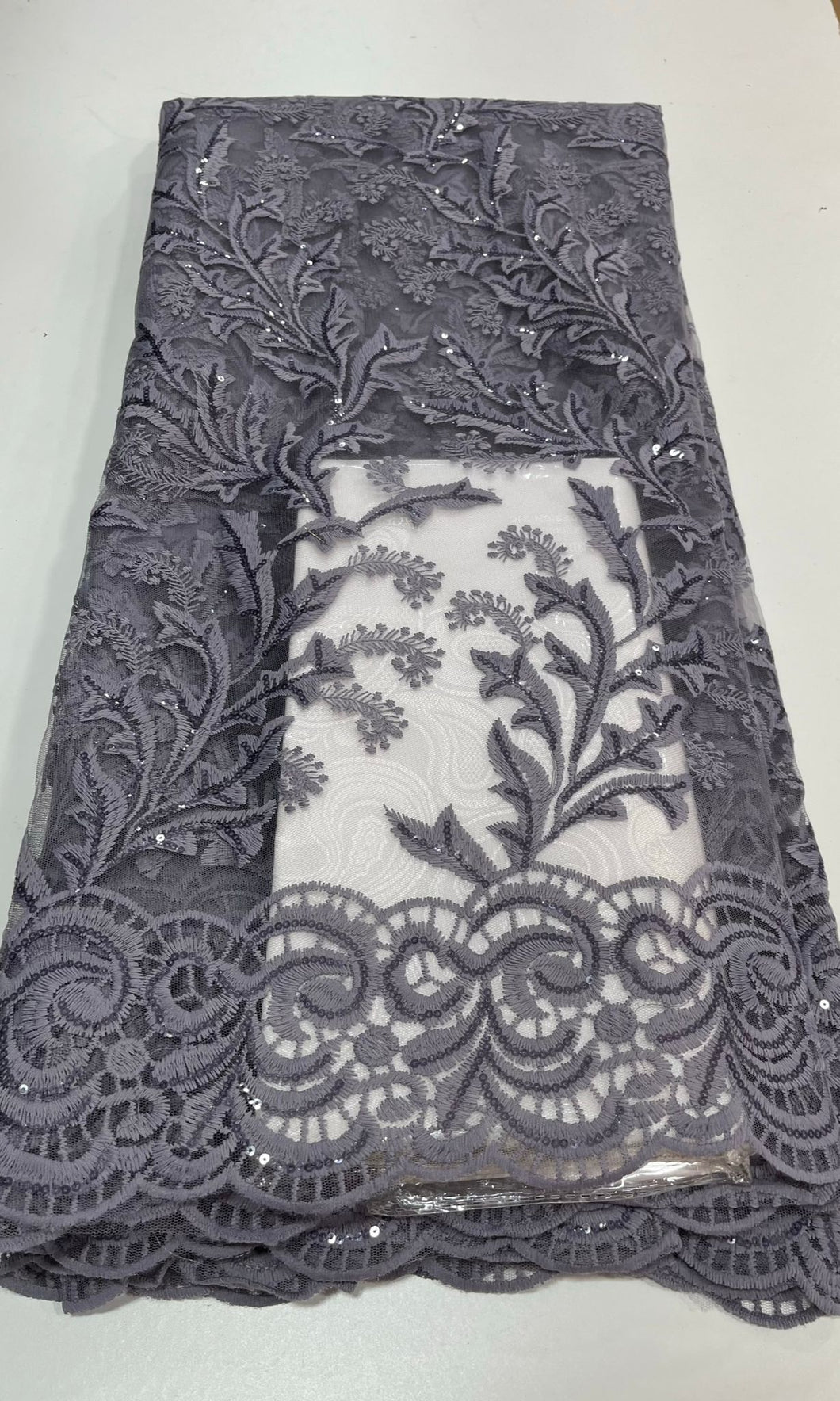 Grey lace fabric by the deals yard