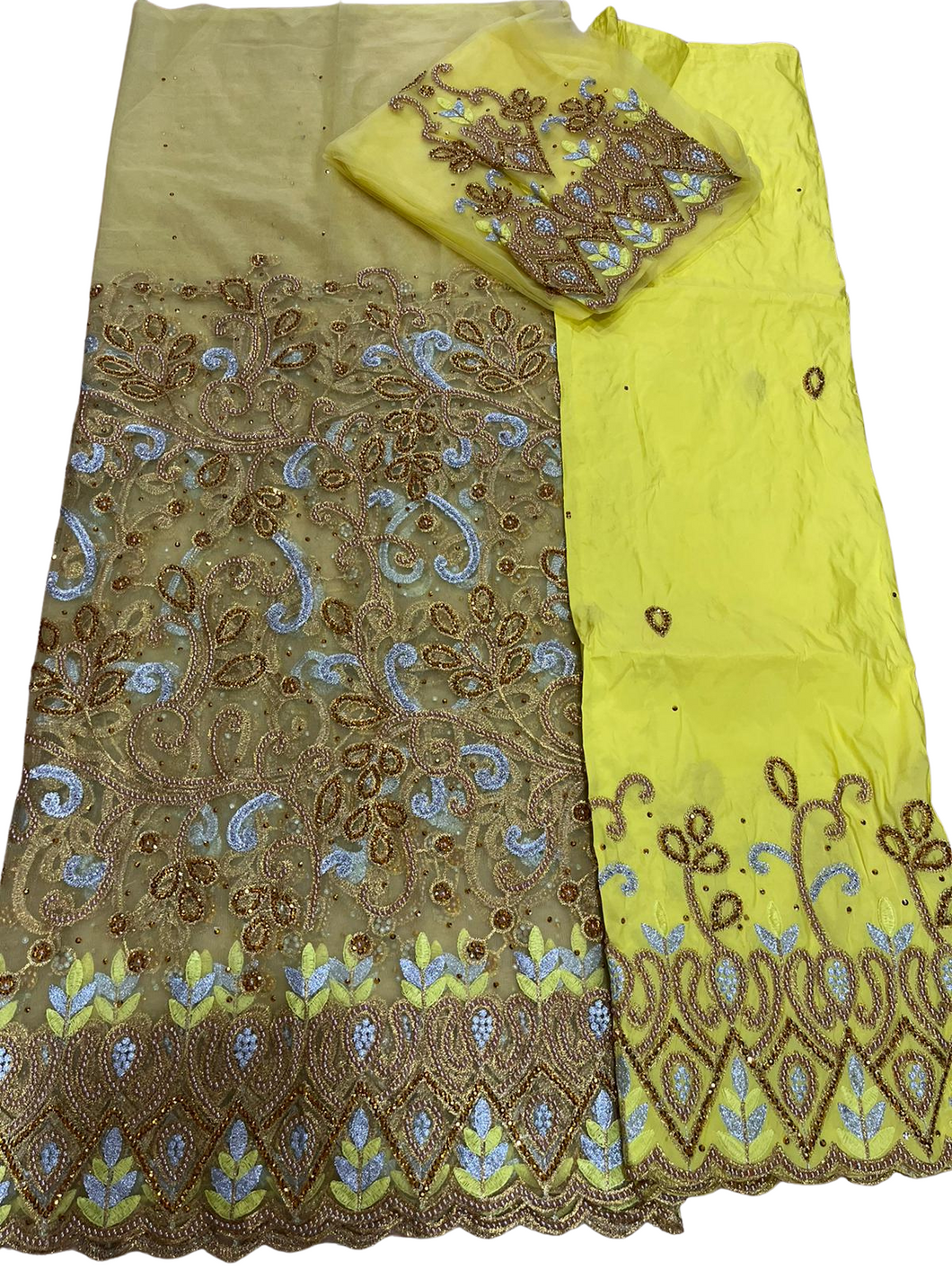 Yellow Net George with Blouse Fabric (3 Pieces)