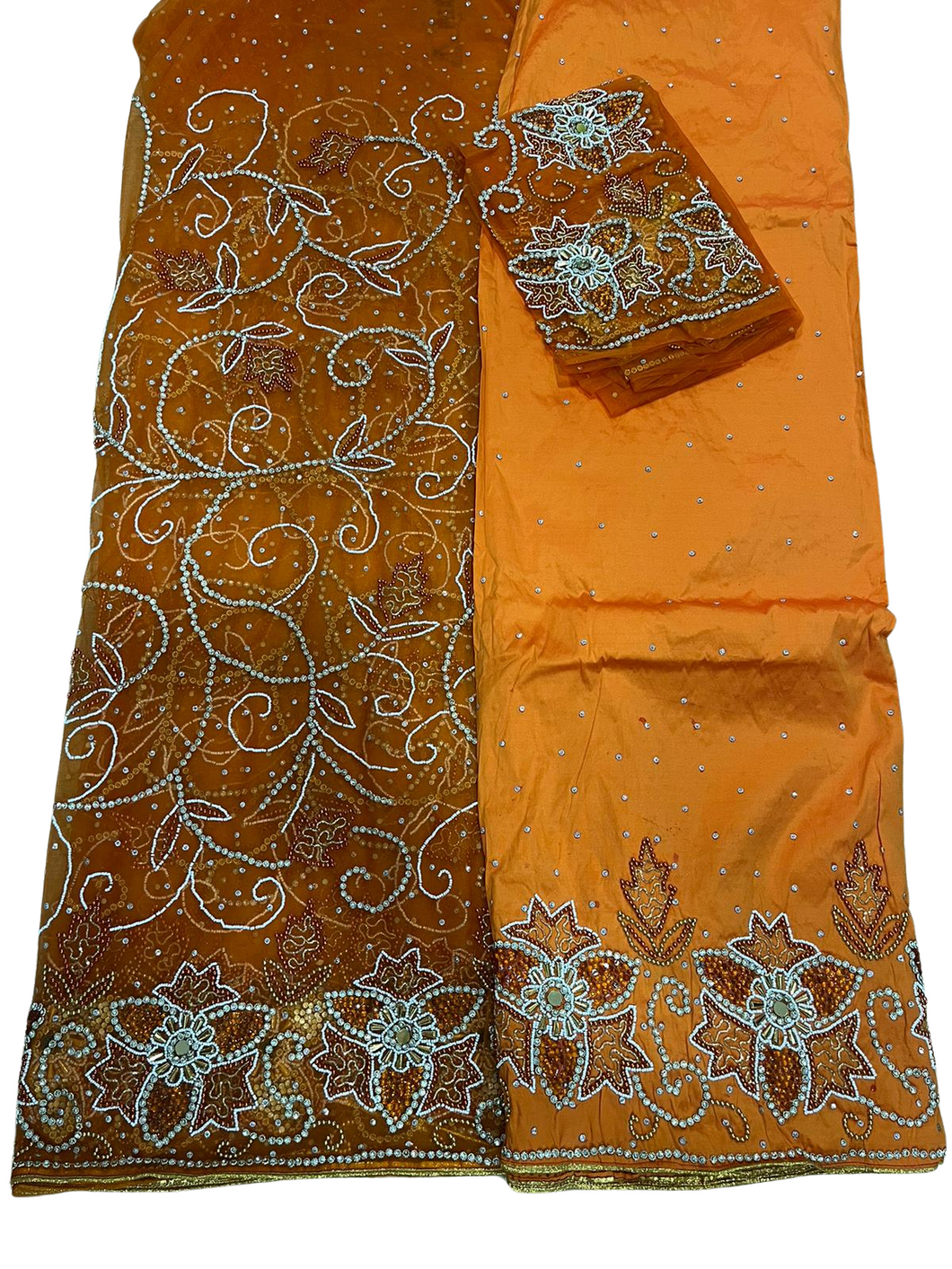 Orange Net George with Blouse Fabric (3 Pieces)
