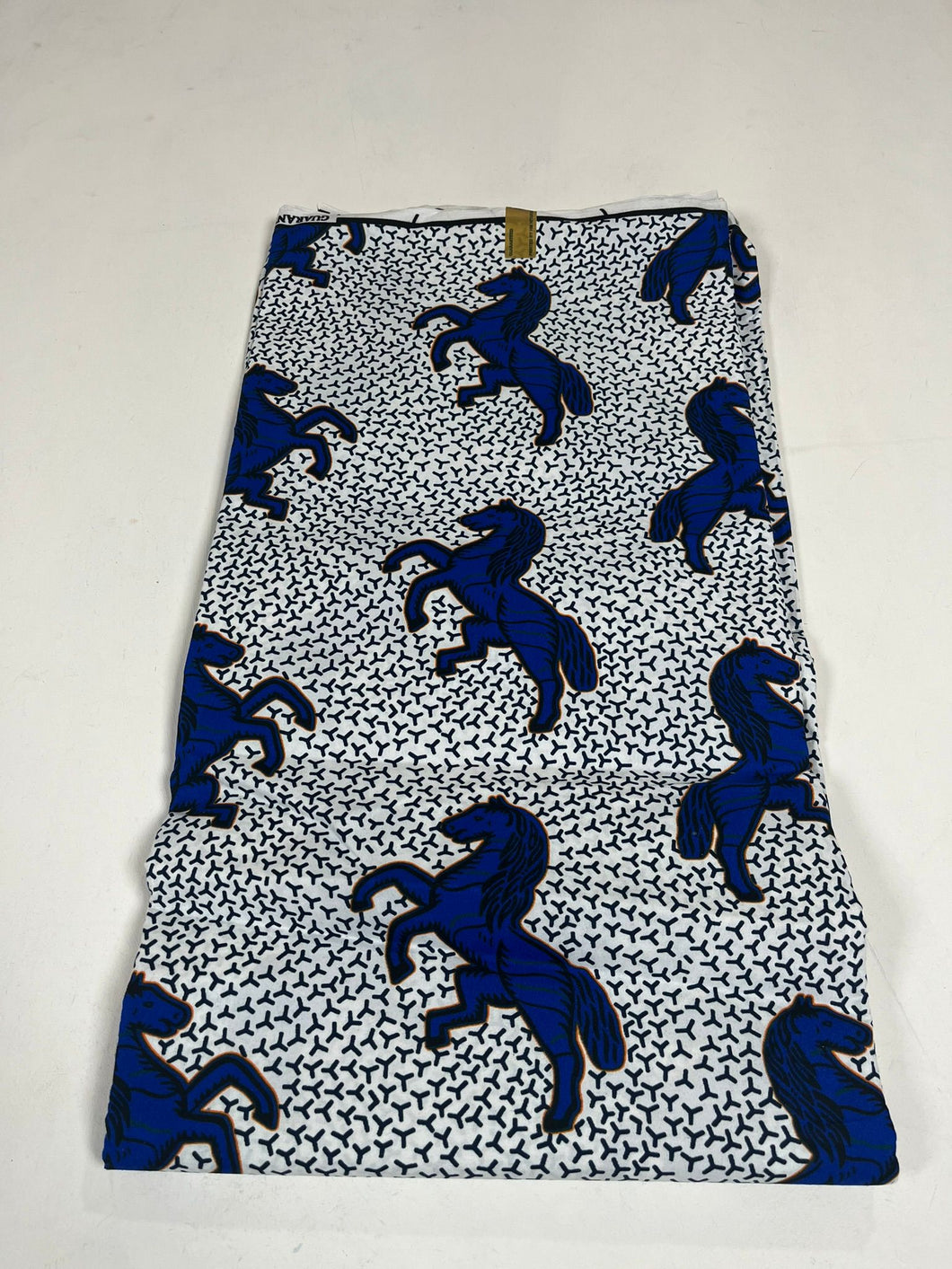 White and Blue Jumping Horse Ankara Print - 6 Yards