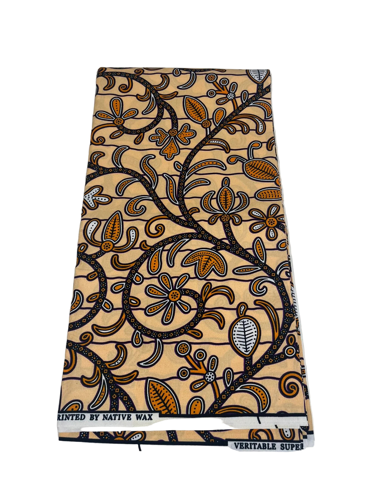 Cream, Gold and Navy Blue Ankara Print - 6 Yards