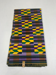 Purple and Green Kente Ankara - 6 Yards