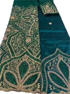 Emerald Green Net George with Blouse Fabric (3 Piece)