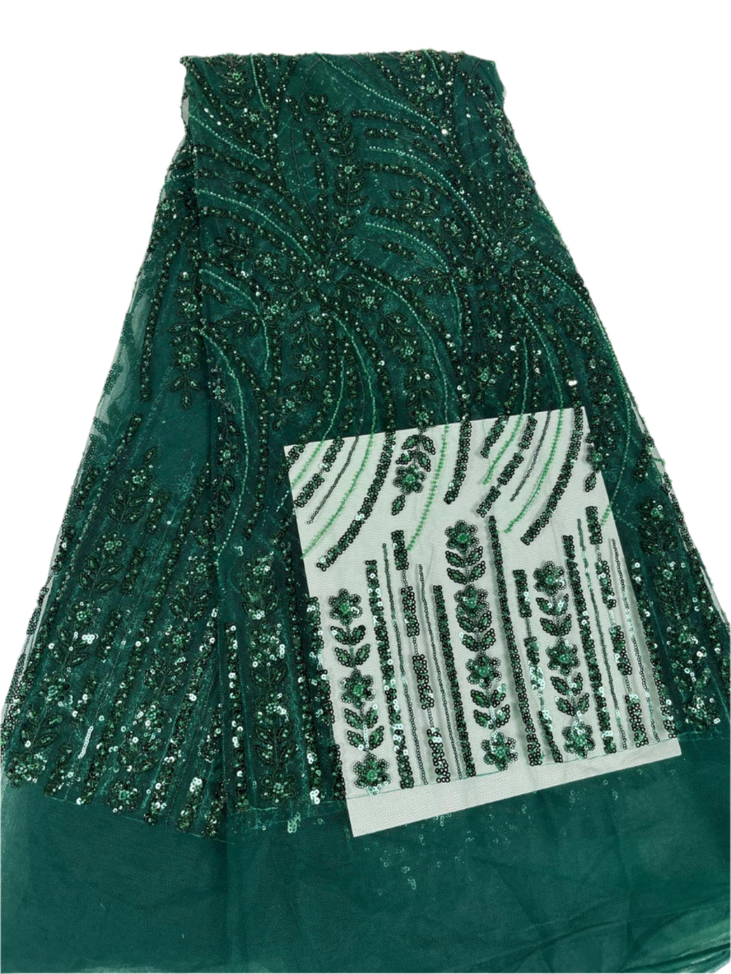 Emerald Green Beaded French Lace - 5 Yards