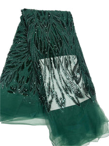 Emerald Green Beaded French Lace - 5 Yards