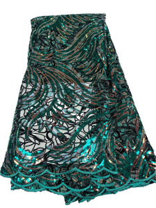 Teal Green Sequinned French Lace - 5 Yards