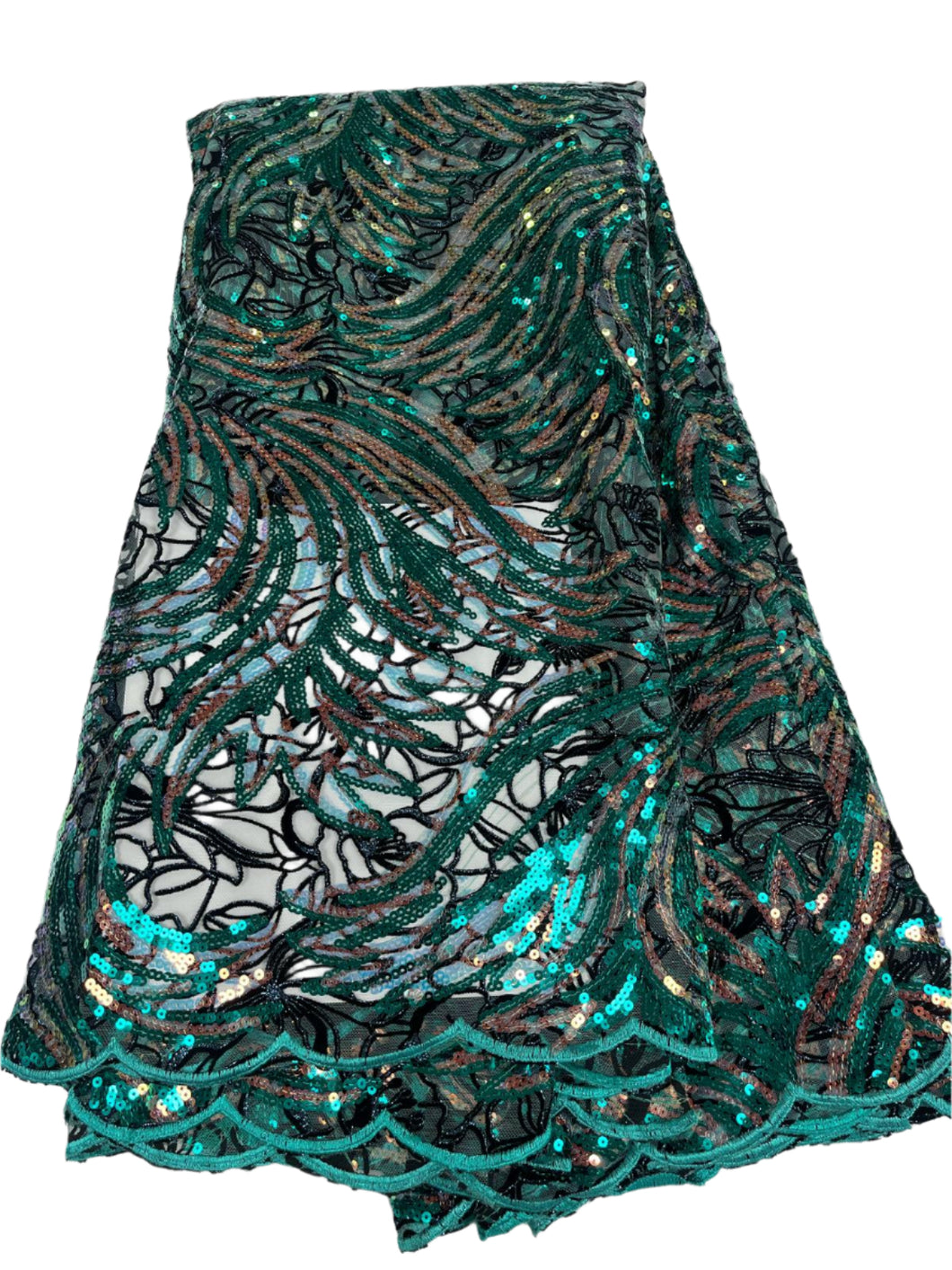 Teal Green Sequinned French Lace - 5 Yards