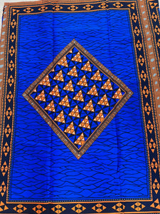 Royal Blue and Orange Block Print Ankara - 6 Yards (100% cotton)