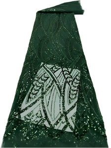 Emerald Green Beaded French Lace - 5 Yards