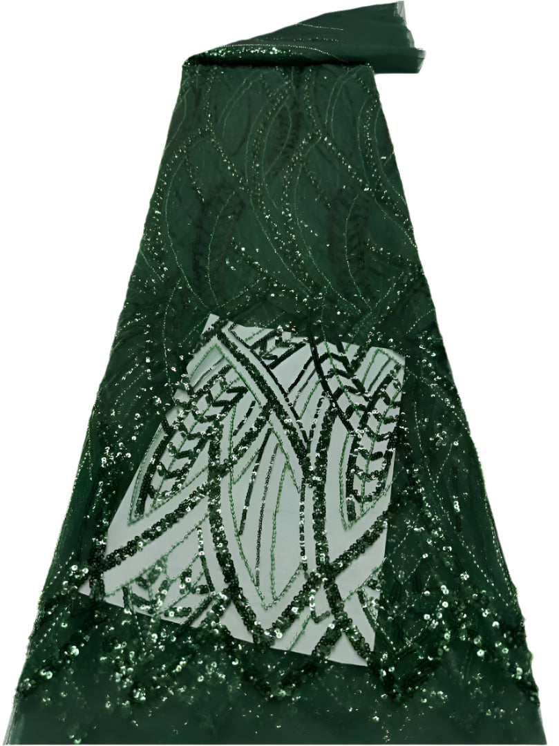 Emerald Green Beaded French Lace - 5 Yards