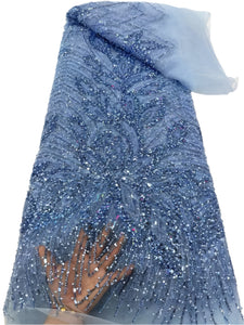 Light Blue Beaded French Lace - 5 Yards