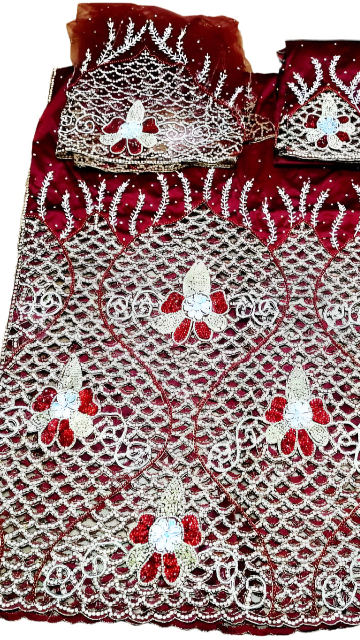 Wine Red and Champagne Gold George (3 pieces) with Blouse Fabric