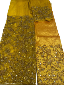 Mustard Gold Beaded Net George with Blouse Fabric (3 Piece)