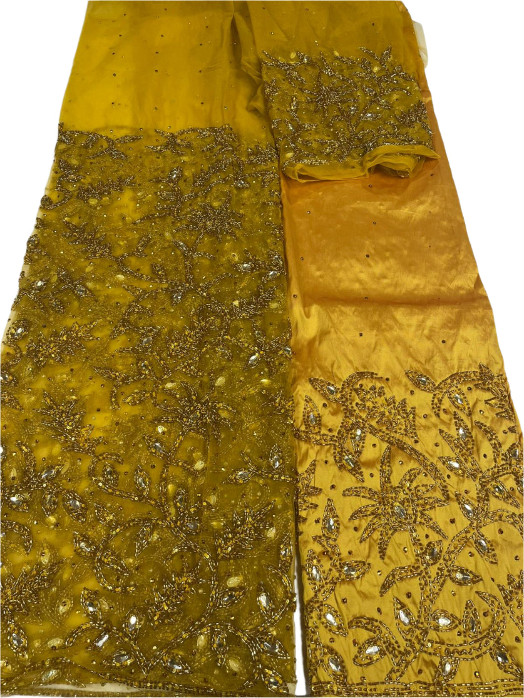 Mustard Gold Beaded Net George with Blouse Fabric (3 Piece)