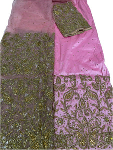 Baby Pink George Net Beaded George with Blouse Fabric (3 Piece)