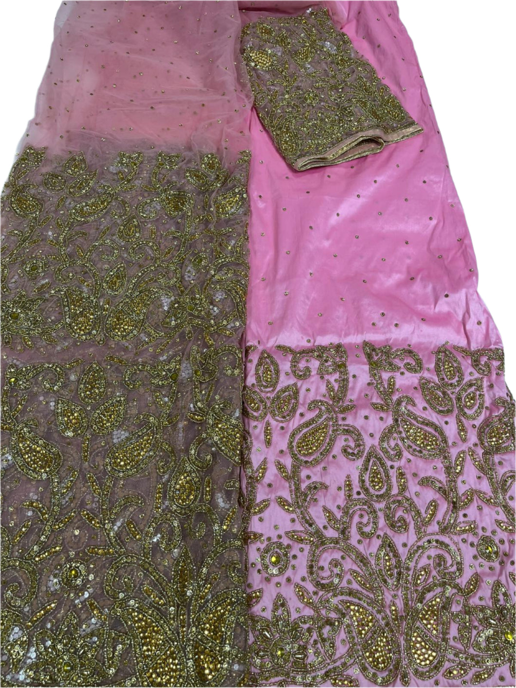 Baby Pink George Net Beaded George with Blouse Fabric (3 Piece)