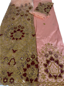Peach and Wine George with Blouse Fabric (3 Piece)