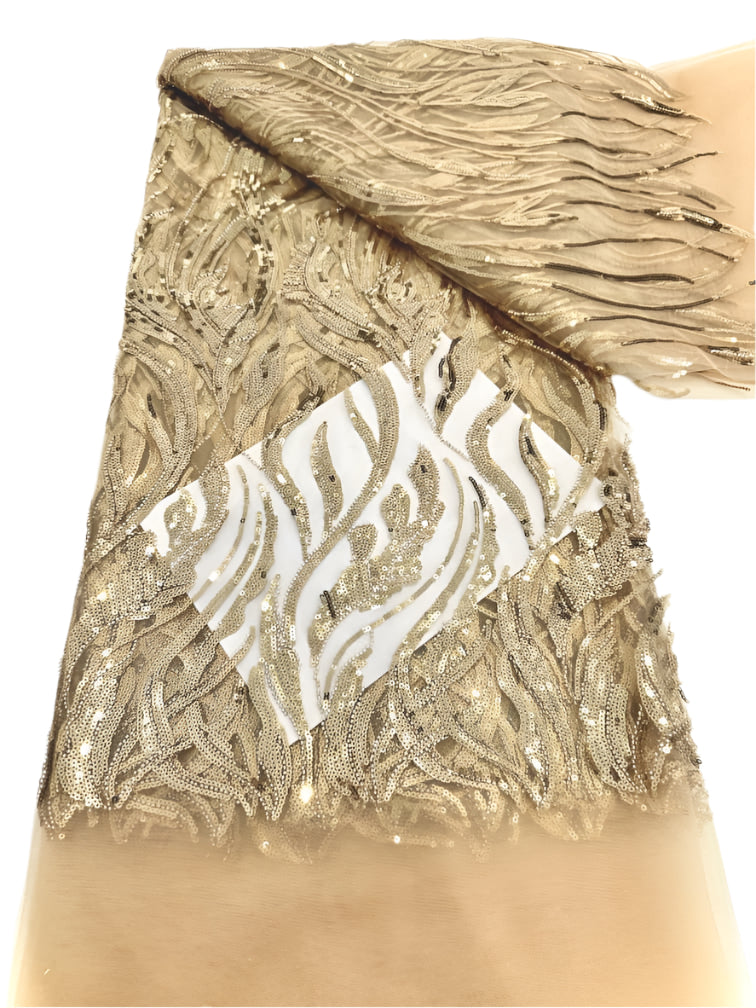 Gold Sequinned French Lace - 5 Yards