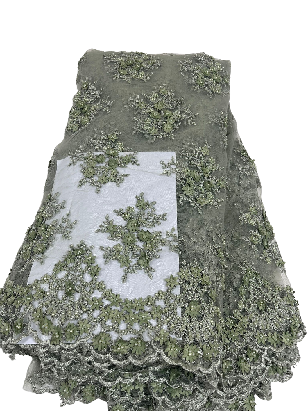 Army Green Beaded Lace  - 5 Yards