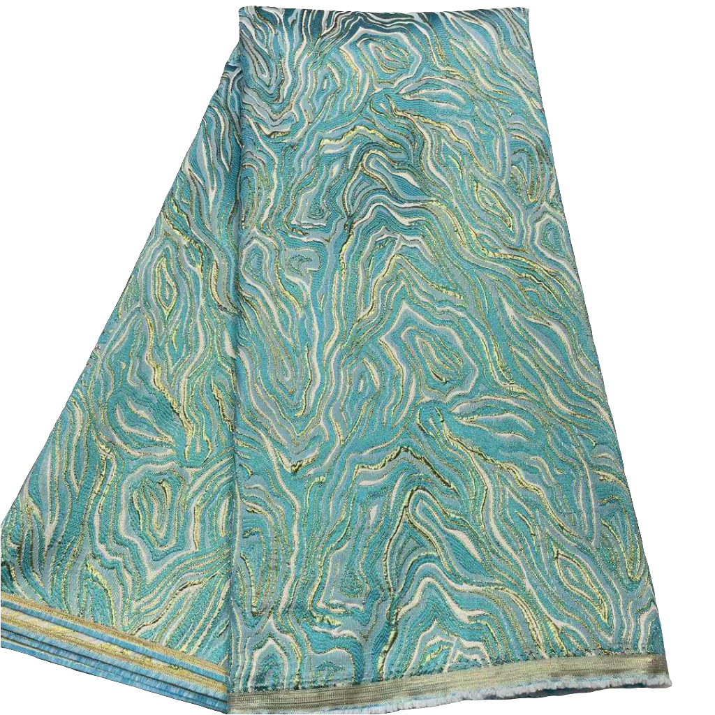 Teal Blue Jacquard Brocade - 5 Yards