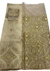Champagne Gold Net George with Blouse Fabrics (3 Pieces)