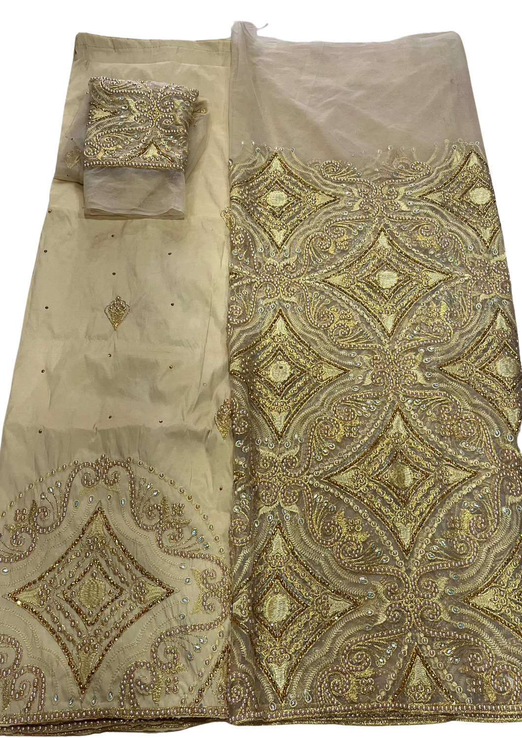 Champagne Gold Net George with Blouse Fabrics (3 Pieces)