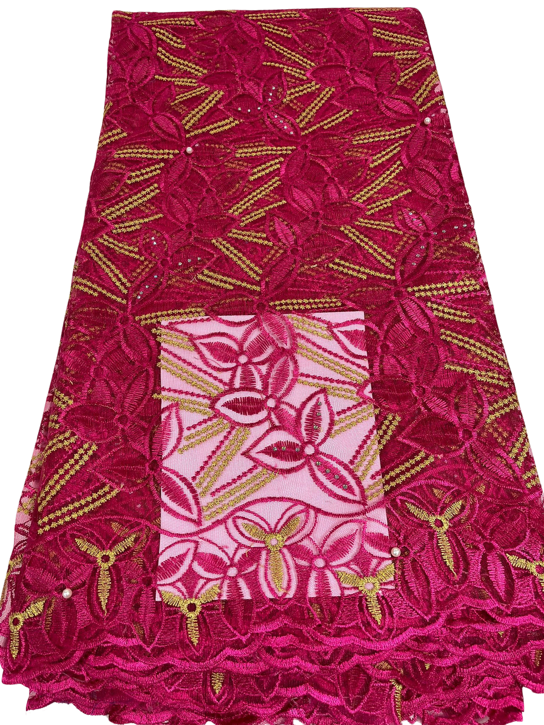 Fuchsia Pink and Gold French Lace - 5 Yards