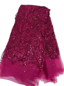 Fuchsia Pink Beaded Bridal French Lace - 5 Yards