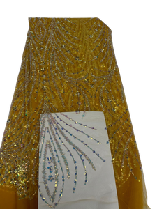 Mustard Gold Beaded Bridal French Lace - 5 Yards