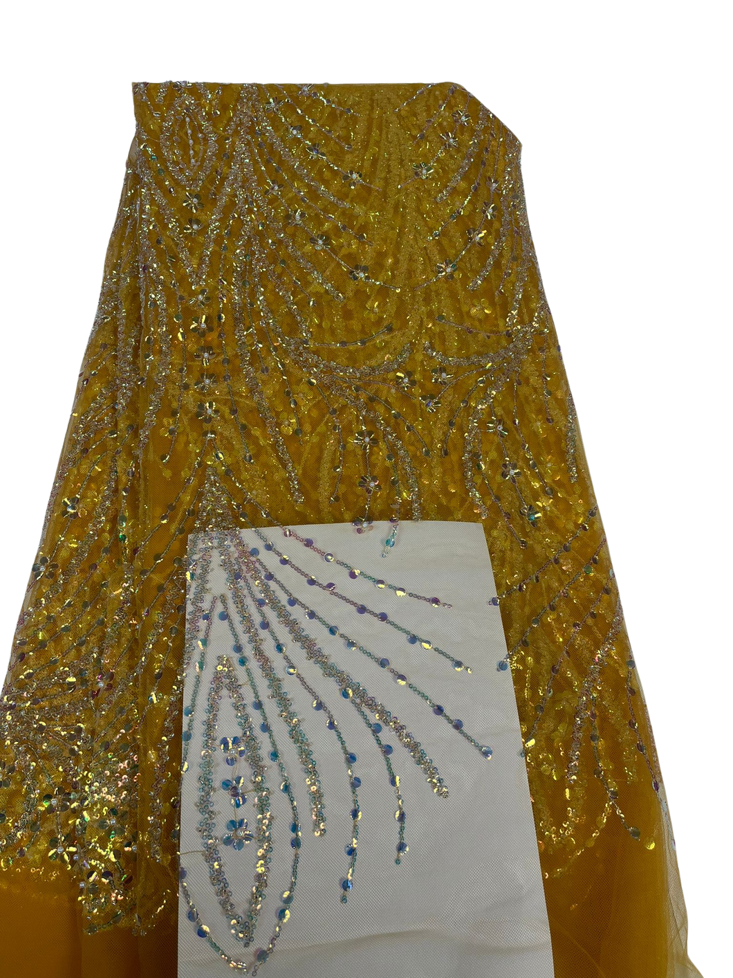 Mustard Gold Beaded Bridal French Lace - 5 Yards