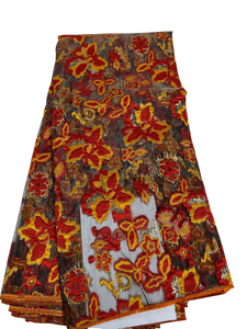 Orange and Red Jacquard Brocade - 5 Yards