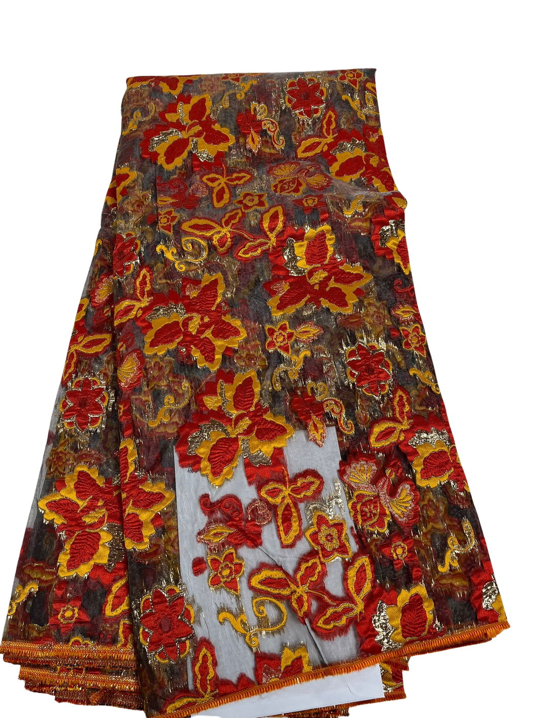 Orange and Red Jacquard Brocade - 5 Yards