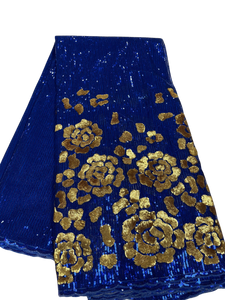 Royal Blue and Gold Sequinned French Lace - 5 Yards