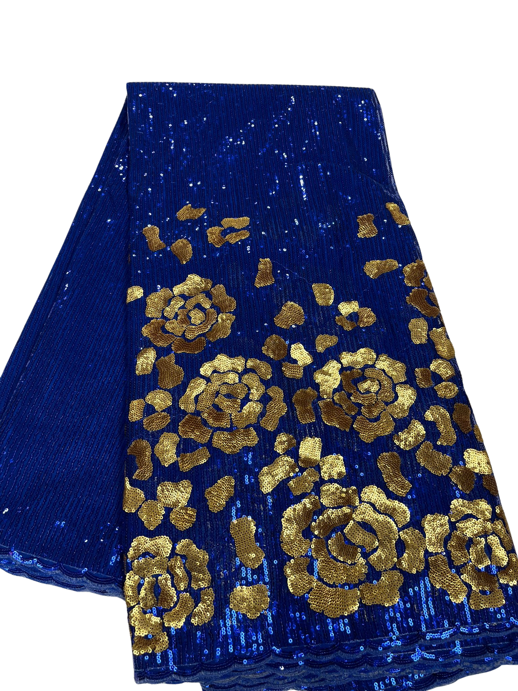 Royal Blue and Gold Sequinned French Lace - 5 Yards