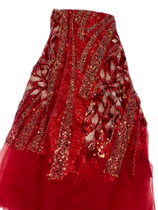 Red Beaded Bridal Lace - 5 Yards