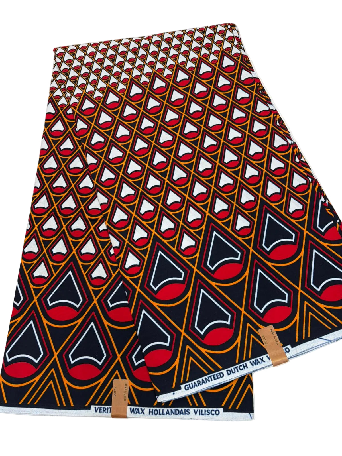 White, Red and Gold Block Print Ankara - 6 Yards