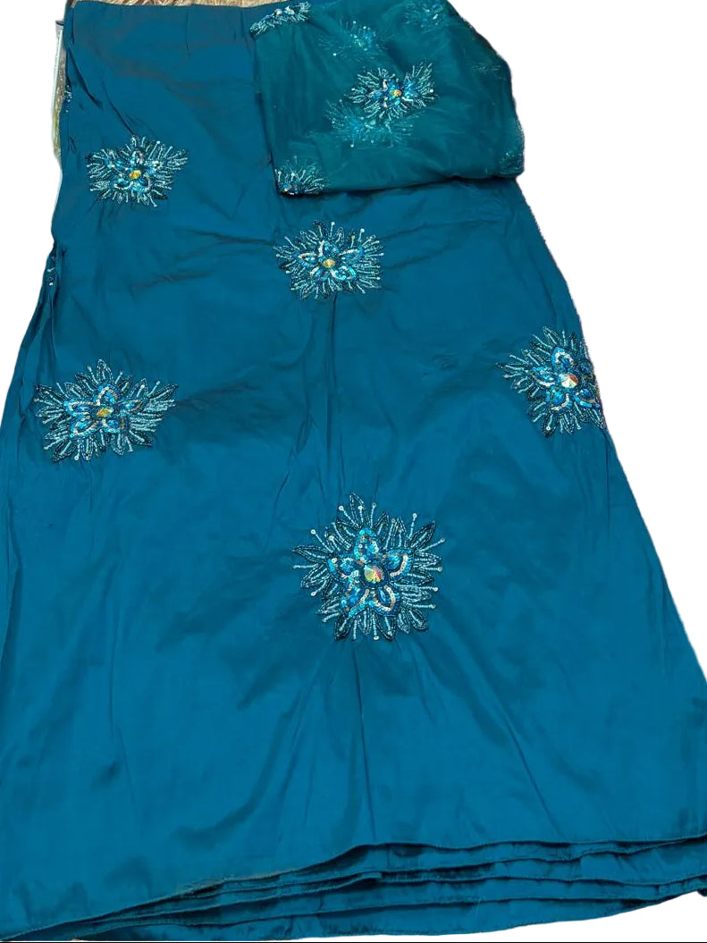Teal Blue Heritage George with Blouse Fabric