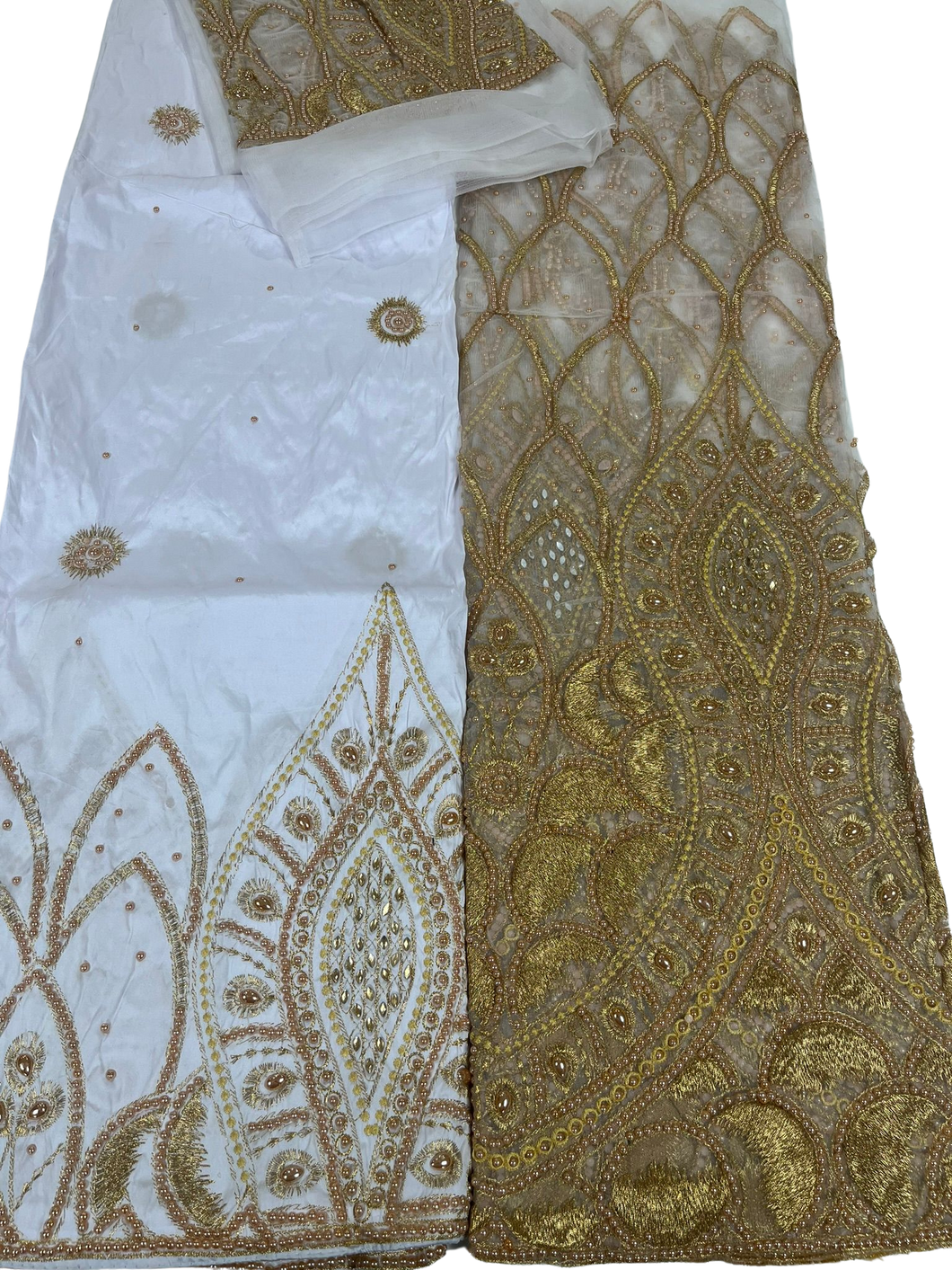 White and Gold Net George with Blouse Fabric (3 Pieces)